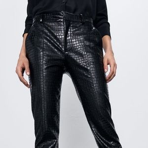 Zara Croc Leather Pants Nwt 